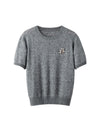 Wool Blend Pearl Brooch Short Sleeve Sweater