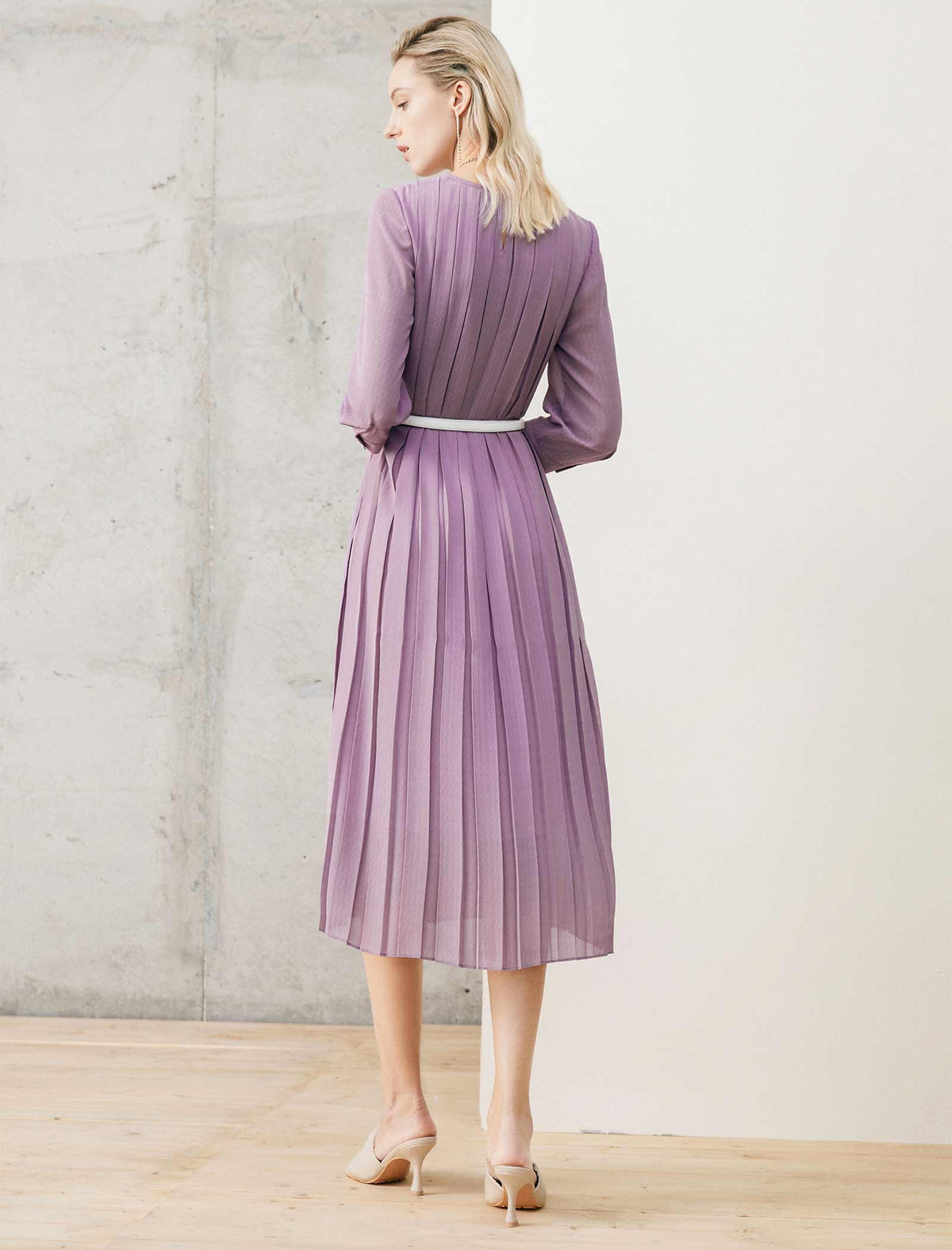Lavender Pleated Midi Dress