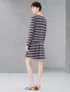 Geometric Plaid Pearl Button Long Sleeve Dress