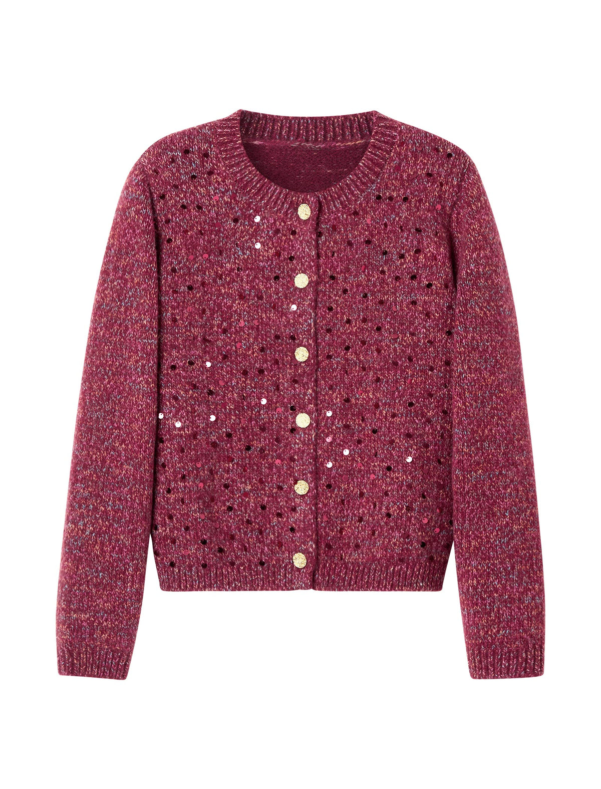 Burgundy Sequin-Embellished Cardigan