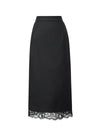 High Waist Lace Hem Back Slit Midi Pencil Skirt