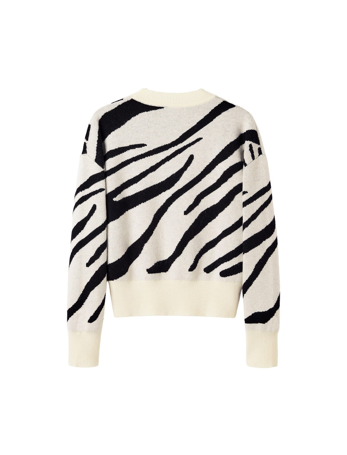 Zebra Jacquard Crewneck Drop-Shoulder Relaxed Sweater