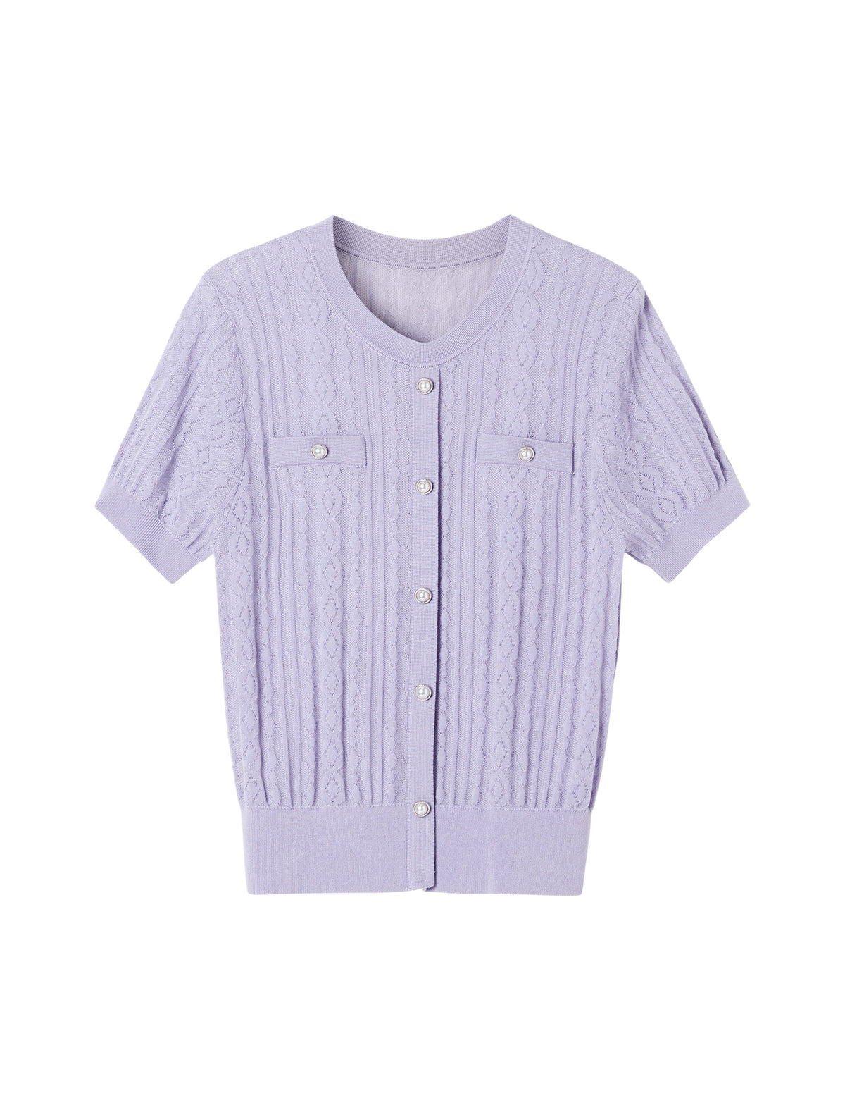 Short-Sleeve Ribbed Button-Front d Knit Top