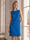 Cobalt Blue Wool Blend Featuring Sequined Floral Dress