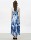 Ombre Blue Watercolor Pleated Sleeveless Maxi Dress