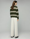 Striped Crewneck Drop-Shoulder Button-Front Cardigan