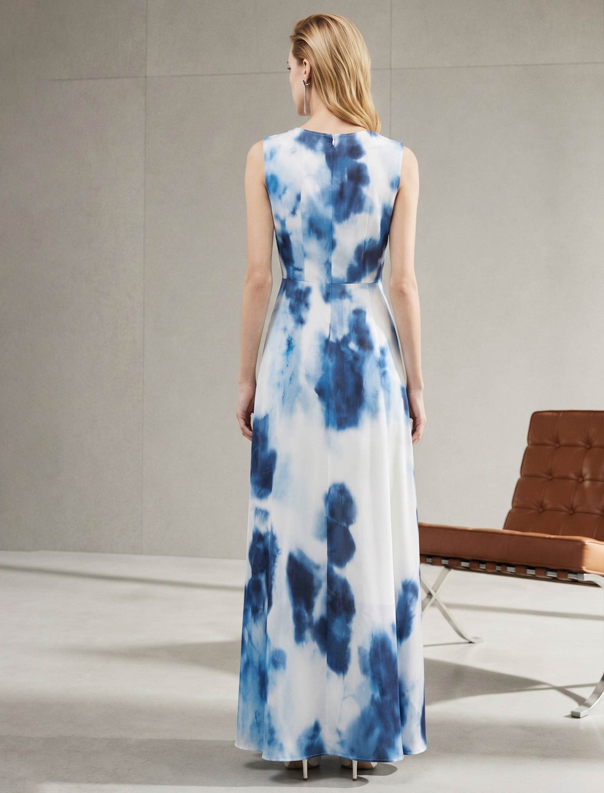Blue And White Tie-Dye Silk Maxi Dress