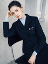 Wool Blend Notched-Lapel Three-Button Cropped Jacket