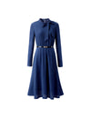 Solid Long Sleeve Belted Straight-Fit Dress