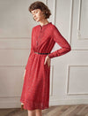 Red Ditsy Print Long Sleeve Midi Dress