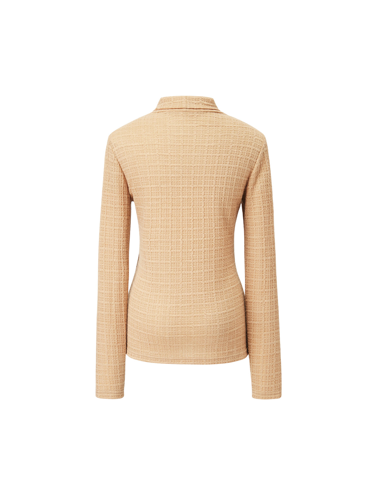 Wool Blend Textured Turtleneck Long Sleeve Knit Top