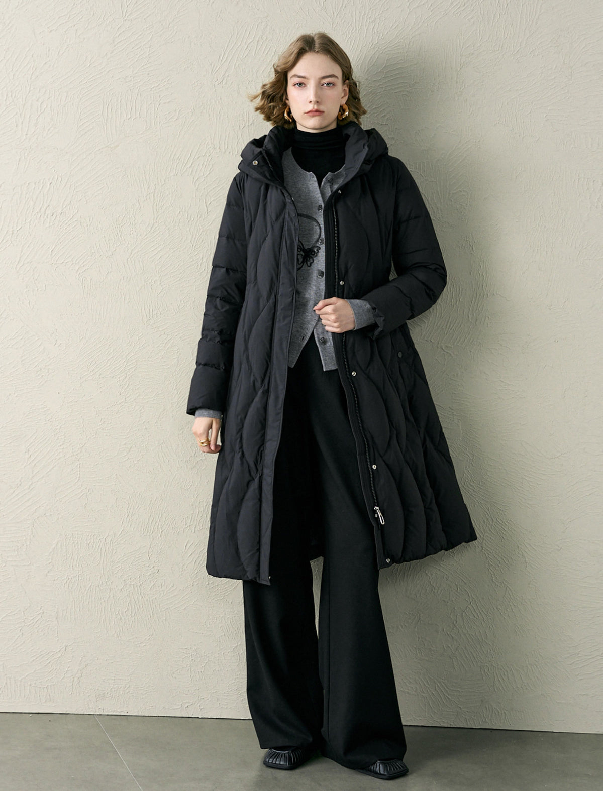 Gray Embroidered Loose Knit Cardigan