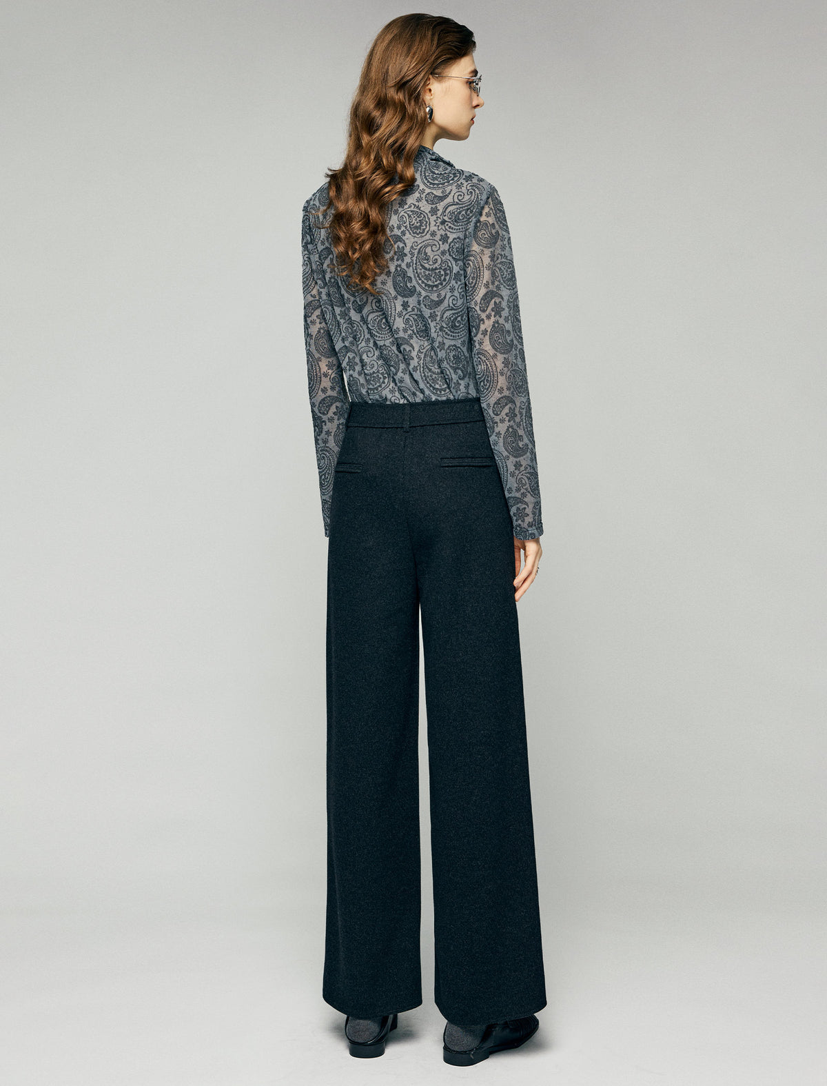 Paisley Print Turtleneck Fitted Long Sleeve Top