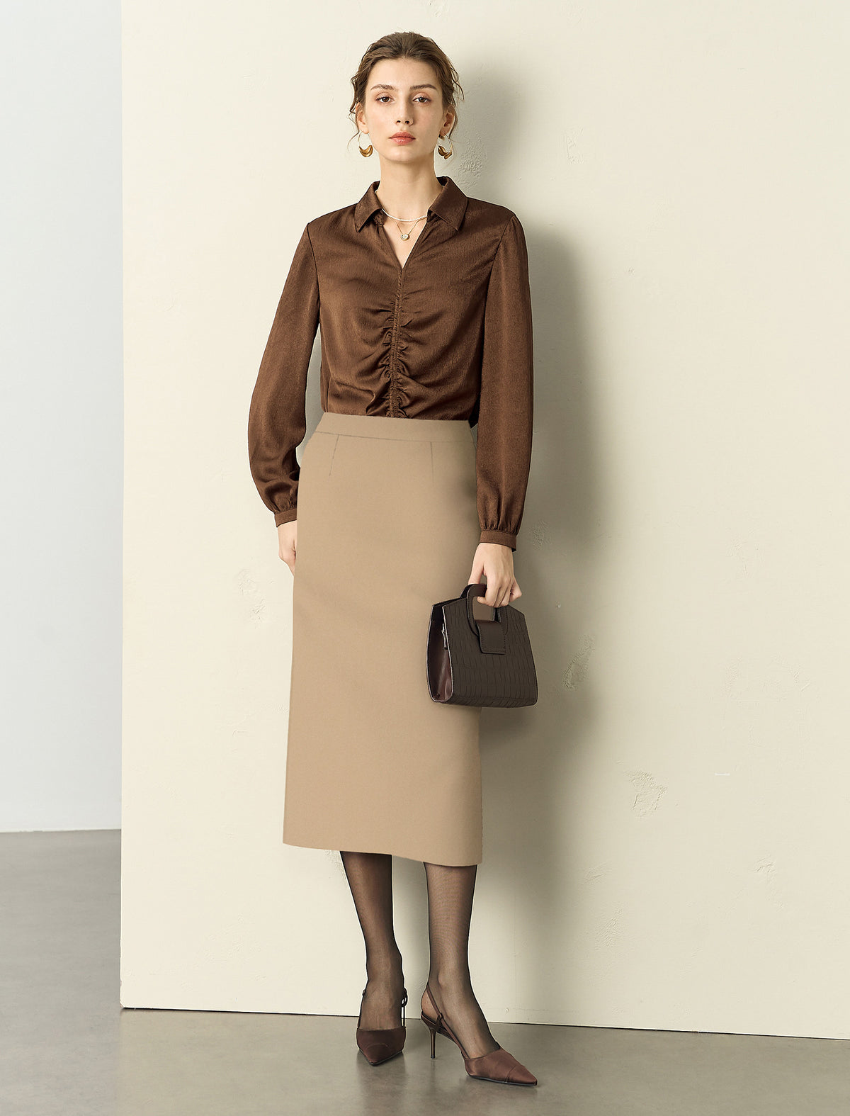 Ruched Front Collared Shirt