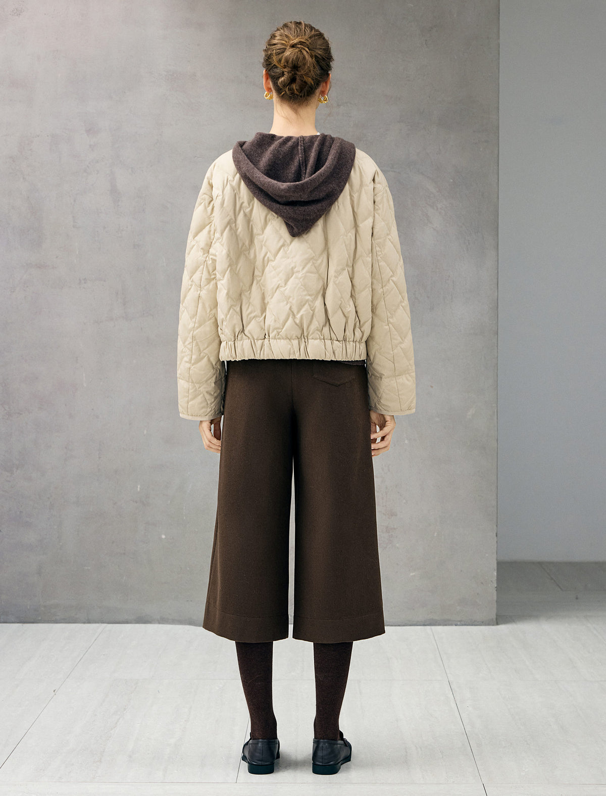 Diamond-Quilted Baseball-Collar Drawstring Cropped Puffer Jacket