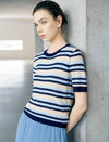 Tencel Striped Short-Sleeve Knit Top