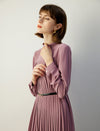 Mock Neck Pleated Midi Dress