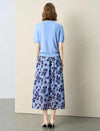 Light Blue Floral Print High-Waisted Midi Skirt