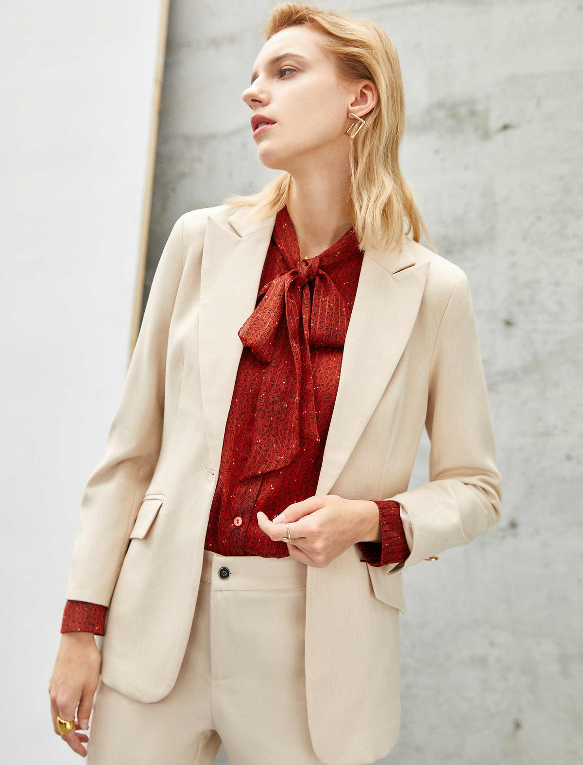 Rust Red Ditsy Print Bow Neck Blouse