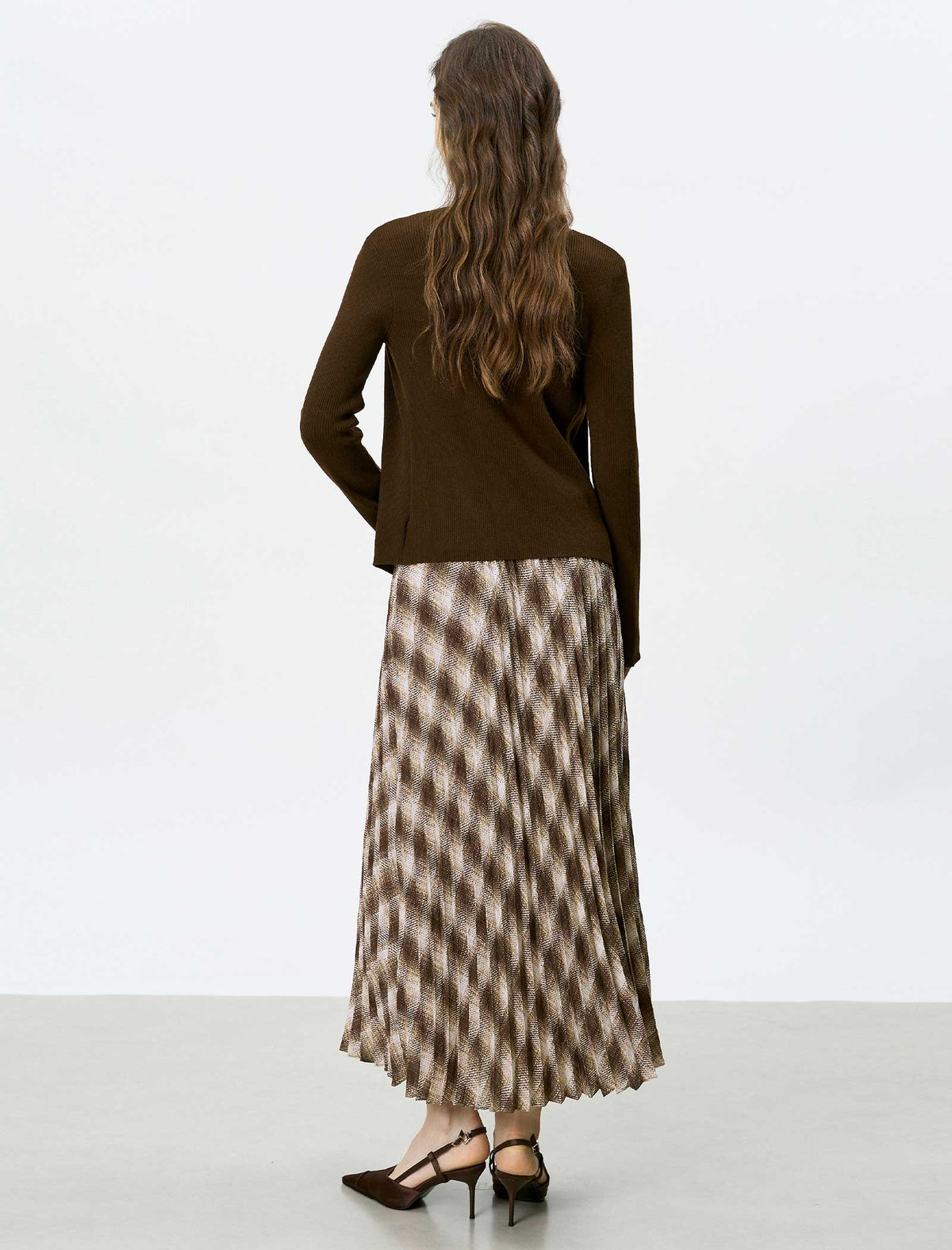 Brown Ribbed Knit Cardigan