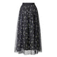 Black Mesh Floral Midi Skirt