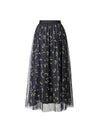Black Mesh Floral Midi Skirt