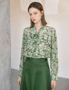 Sheer Abstract Print Bow Neck Blouse