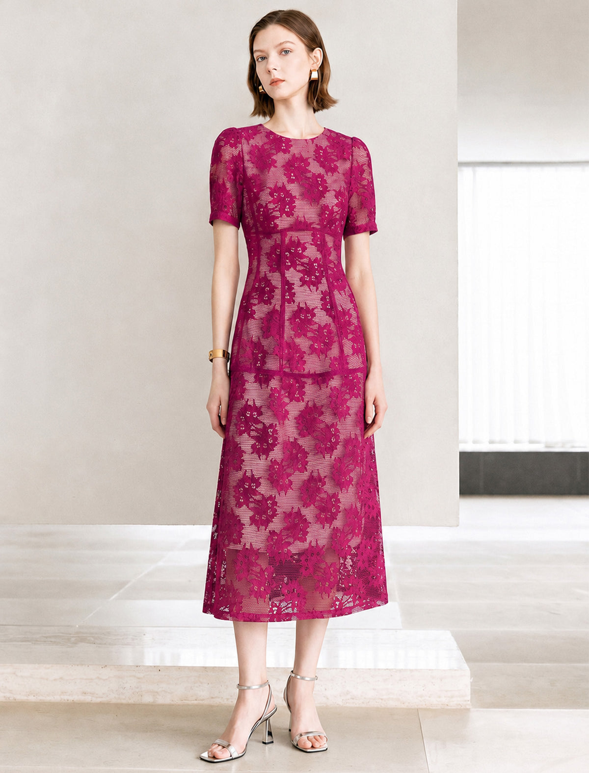 Noir Flocked Lace Midi Dress