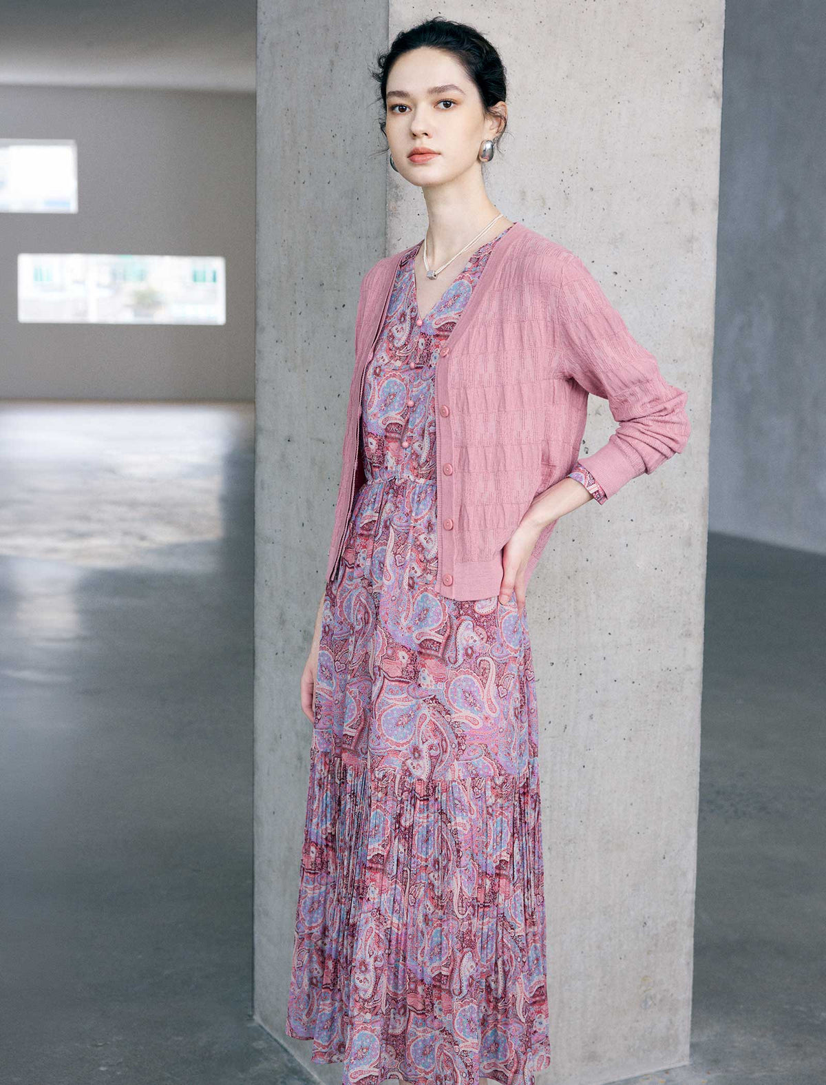 Textured V-Neck Button Front Long Sleeve Cardigan