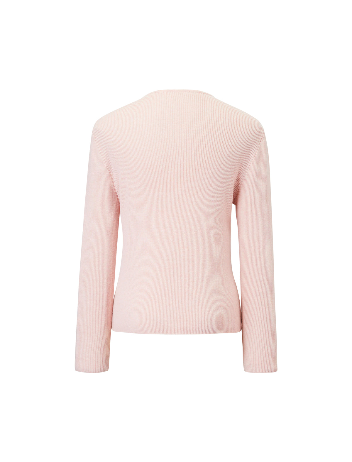 Notched Collar Full Button Long Sleeve Rib Knit Top