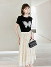 Lace Mesh A-Line Midi Skirt