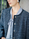 Round Neck Pearl Button Tweed Cropped Jacket