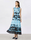 Sleeveless Tie-Dye Waist Tie Pleated Maxi Dress