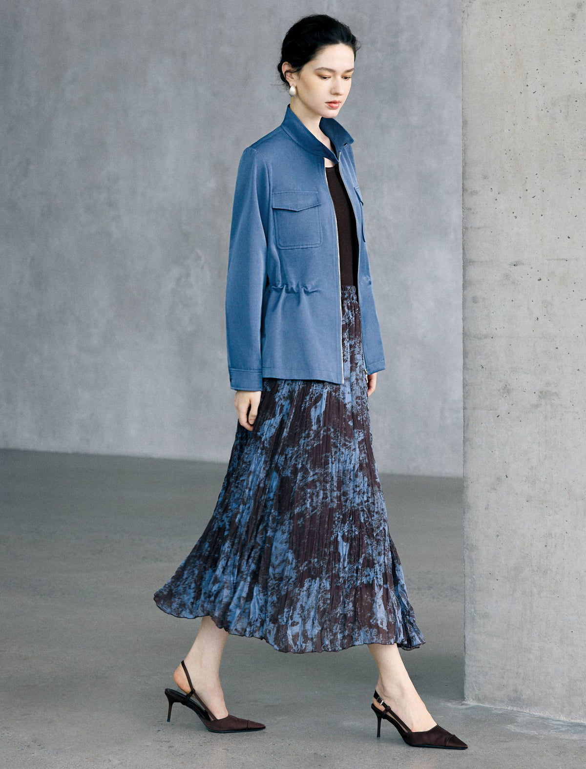 Vintage Printed Pleated Midi A Line Skirt