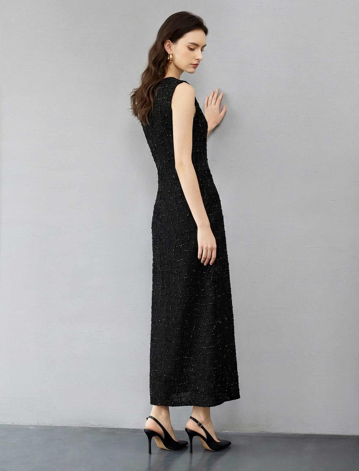 Shimmering Black Defined Waist Slip Gown
