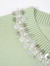 Light Green Sequin-Collar Short Sleeve Cardigan
