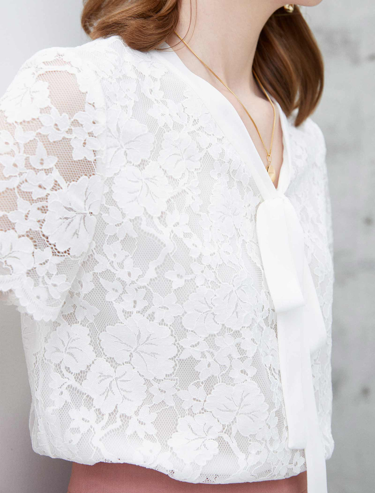 V-Neck Lace Tie-Front Short Sleeve Top