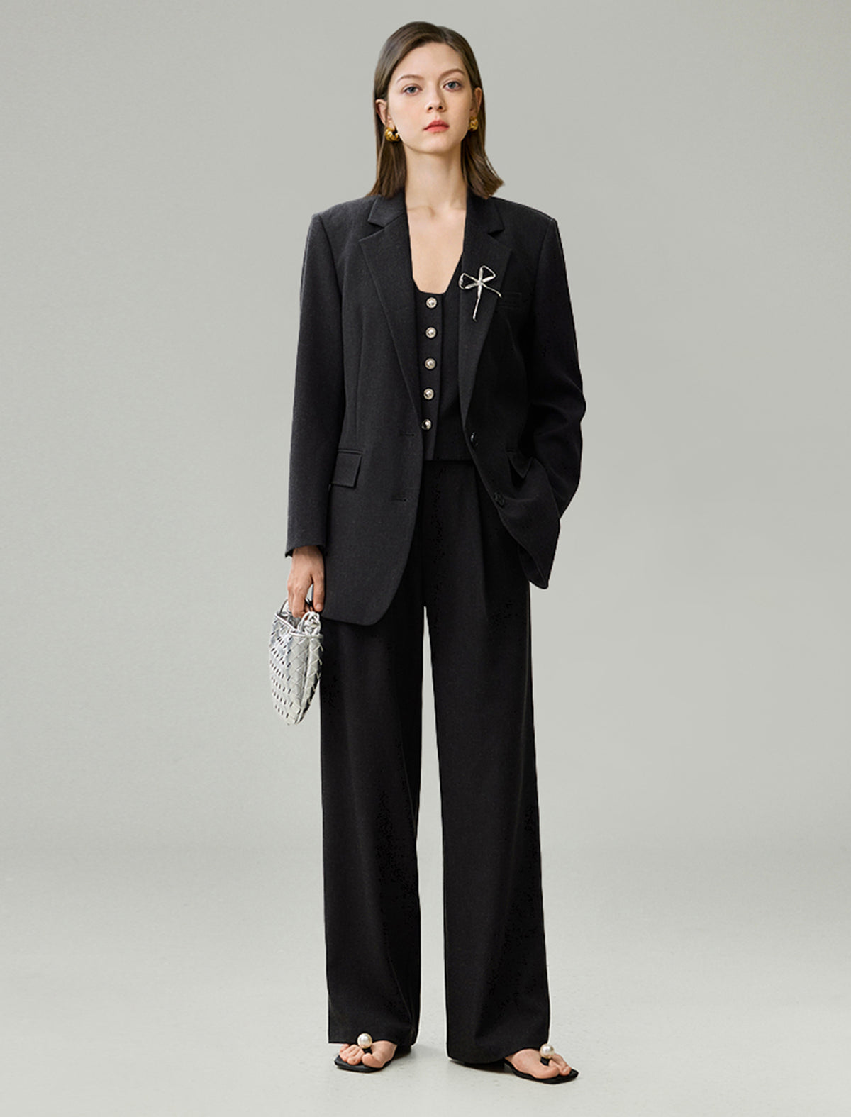 Linen Blend Wide-Leg Tailored Pants