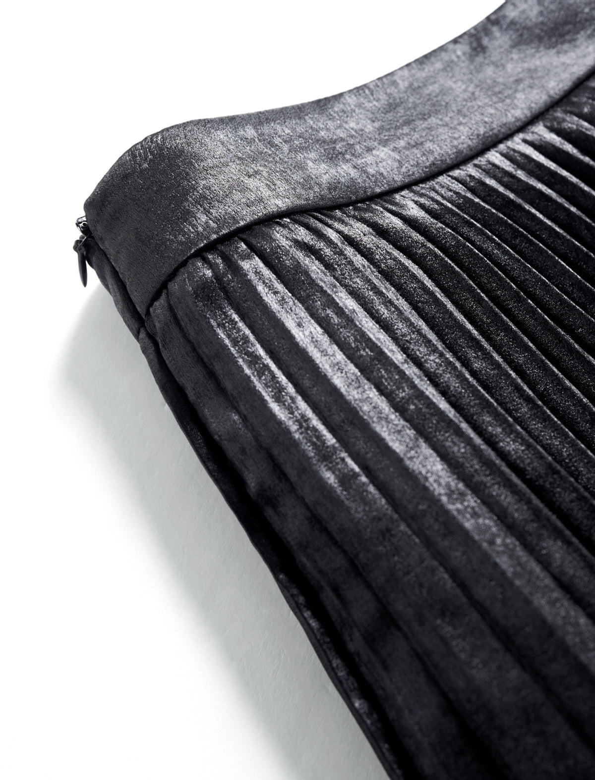 Black Metallic Pleated Midi Skirt