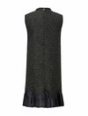 Black Tweed Wool-Blend Ruffle Hem Sleeveless Shift Dress