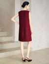 Wool Blend Beaded Floral Applique Crewneck Sleeveless Dress