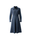 Solid Long Sleeve Pocket A-Line Dress
