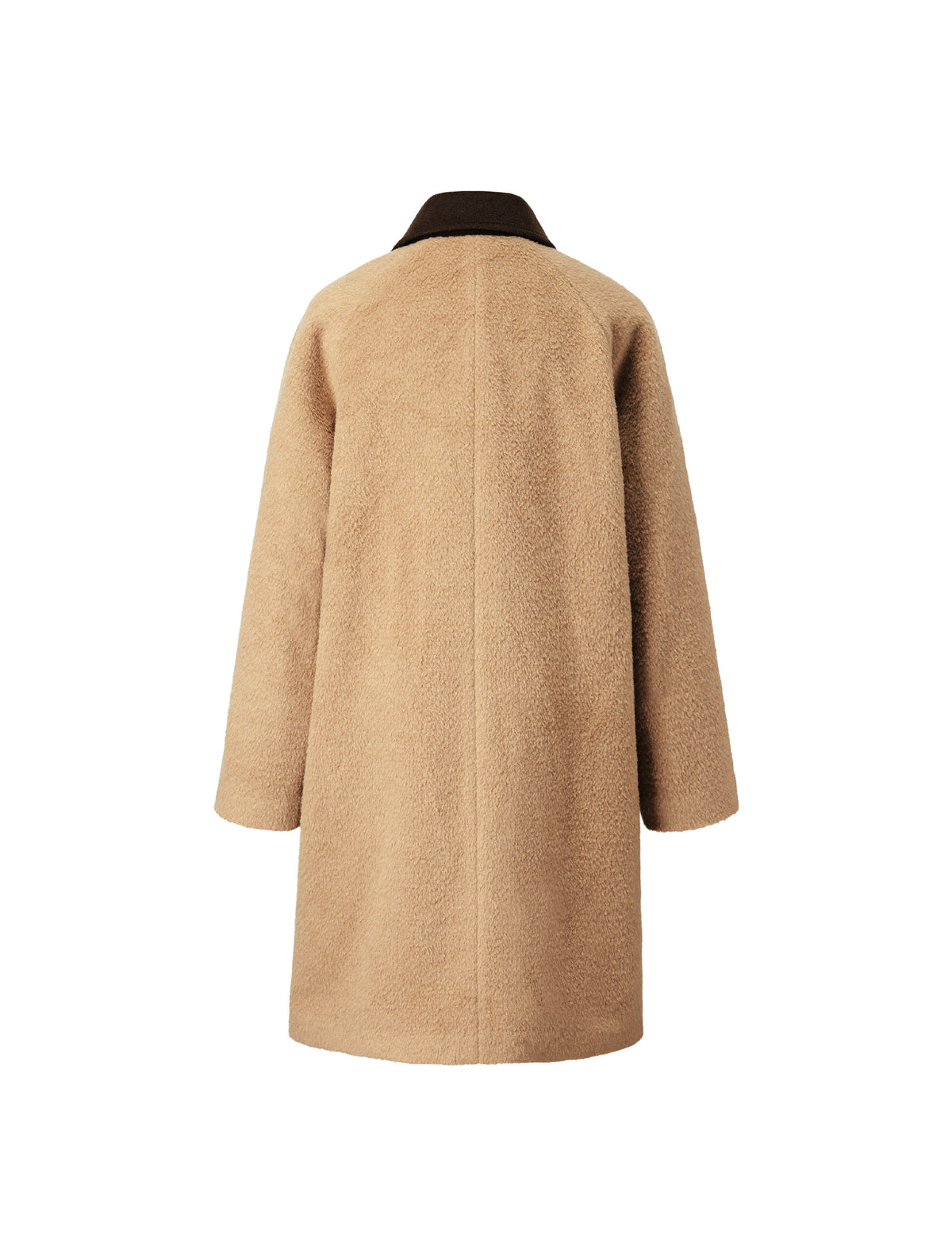 Wool Blend Contrast-Collar Single-Breasted Coat