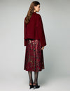 Wool Blend Frog-Button Fringe-Trim Stand-Collar Cropped Jacket