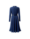 Solid Long Sleeve Belted Straight-Fit Dress