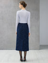 Wool Blend Beaded High-Waist Straight Midi Skirt