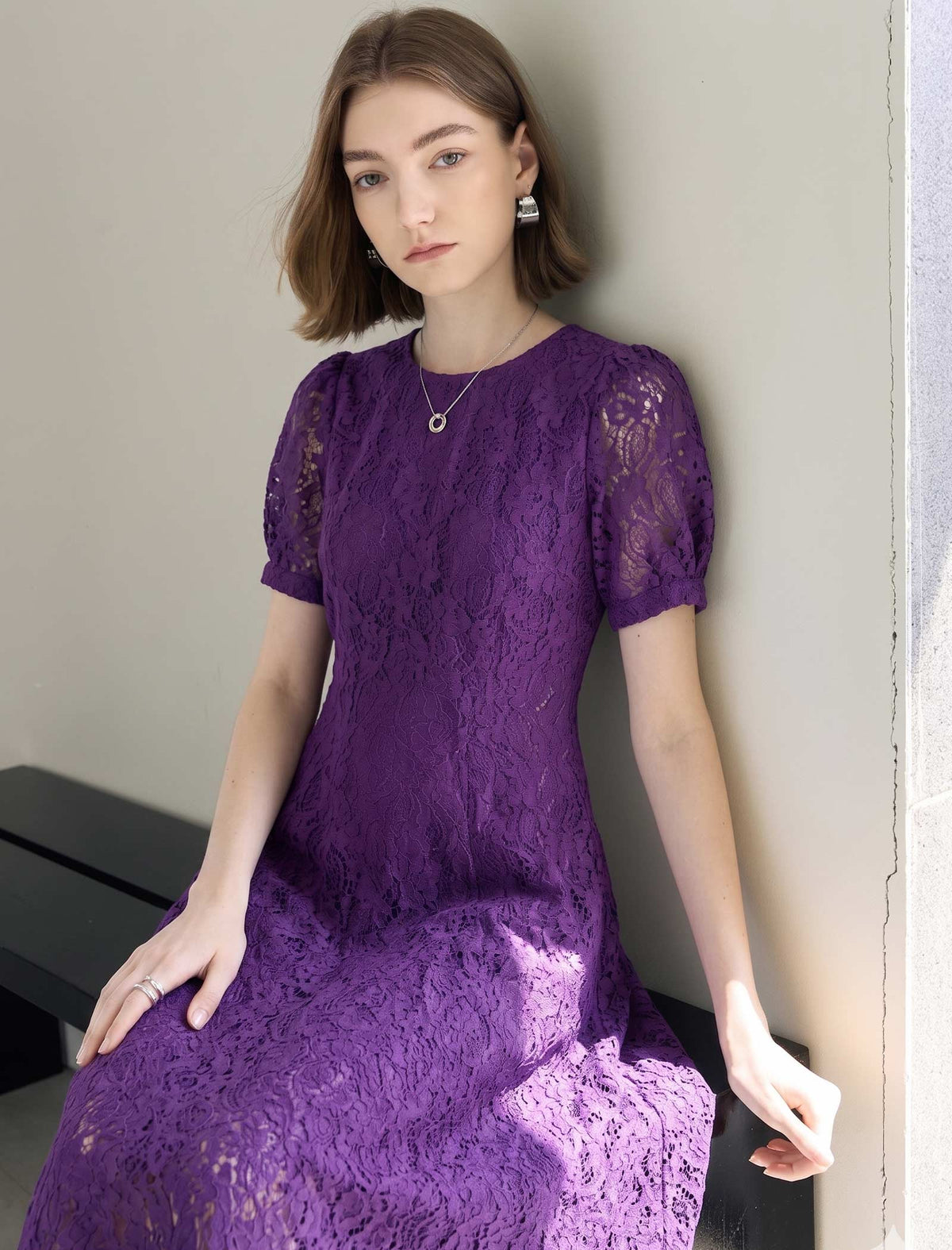 Light Blue Lace A-Line Midi Dress