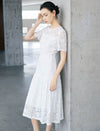 Floral Lace Short Sleeve Ruffle Hem Midi Dress