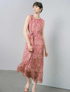 Blush Pink Floral Crinkle Sleeveless Midi Dress