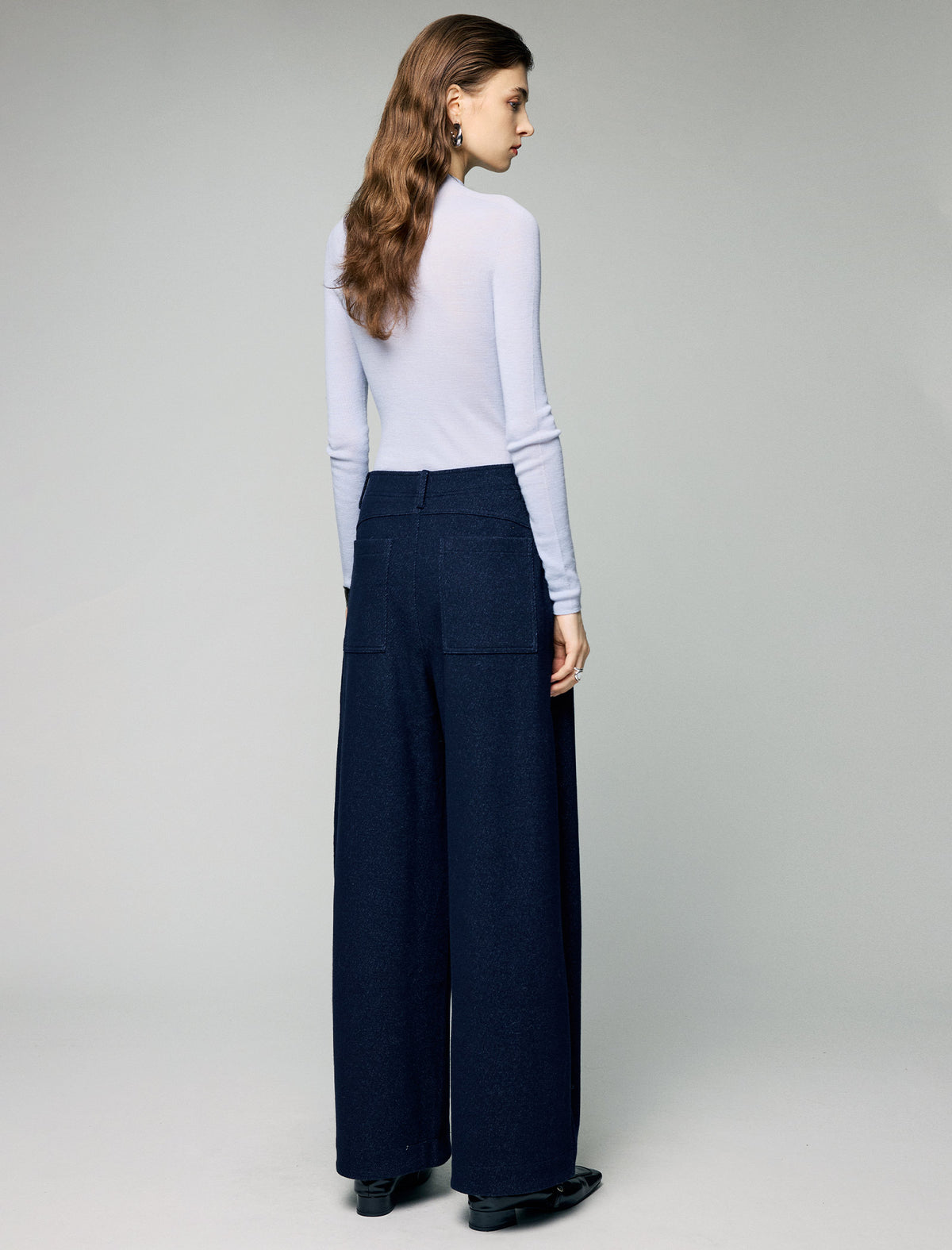 Wool Blend High-Waist Crease-Front Wide-Leg Pants